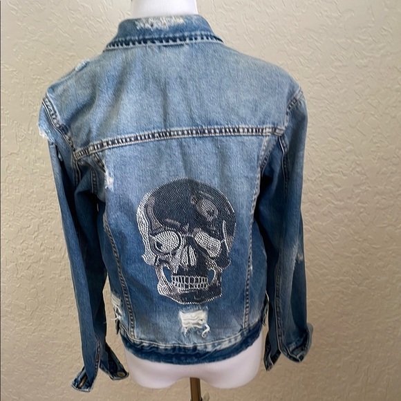 Blue Distressed Jean Jacket Relaxed Fit - Picture 2 of 11